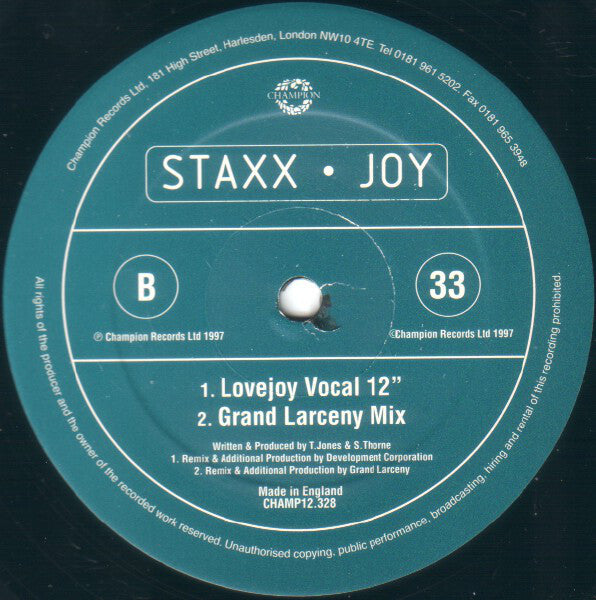 Staxx : Joy (12")