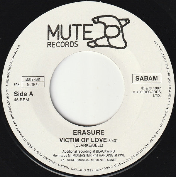 Erasure : Victim Of Love (Remix) (7", Single)