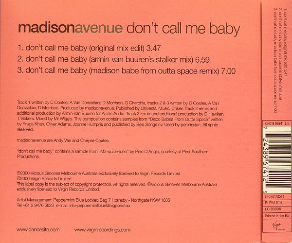 Madison Avenue : Don't Call Me Baby (CD, Single, RE)