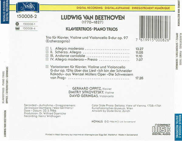 Ludwig van Beethoven - Gerhard Oppitz, Dmitry Sitkovetsky, David Geringas : Klaviertrios • Piano Trios (CD)