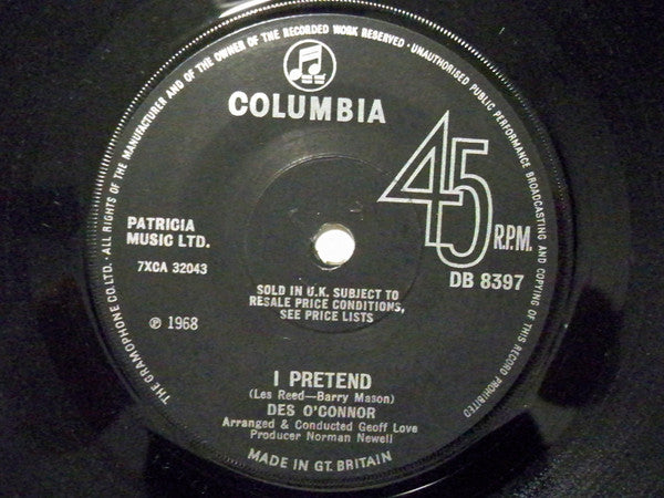 Des O'Connor : I Pretend / Thinking Of You (7", Single, Sol)