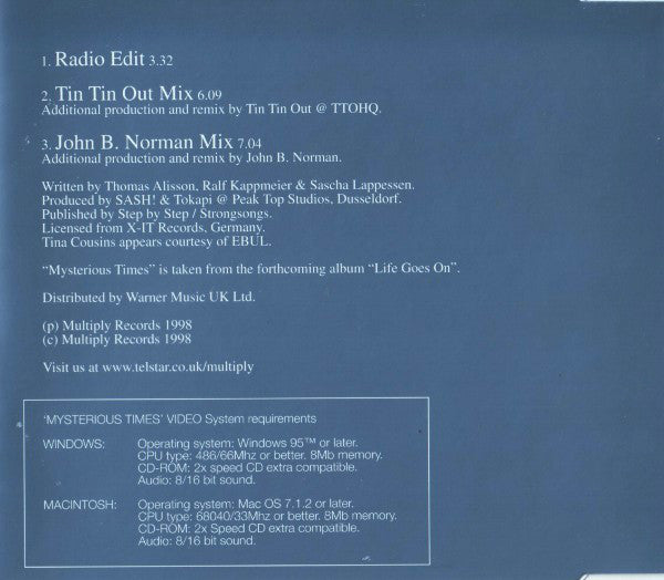 Sash! Feat. Tina Cousins : Mysterious Times (CD, Single, Enh)