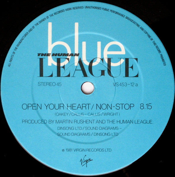 The Human League : Open Your Heart / Non-Stop (12", Single, CBS)