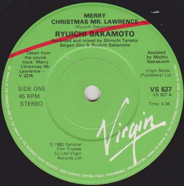 Ryuichi Sakamoto : Merry Christmas Mr. Lawrence (7", Single, Sol)