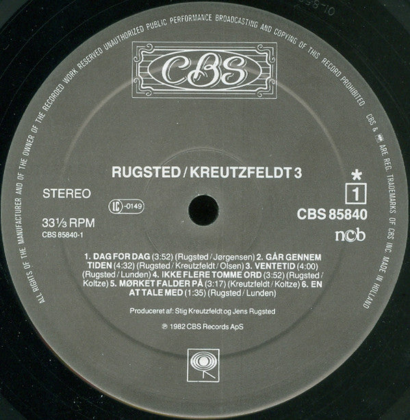 Rugsted/Kreutzfeldt : Rugsted Kreutzfeldt 3 (LP, Album, Gat)