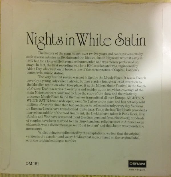 The Moody Blues : Nights In White Satin (7", Single, RE, Sol)