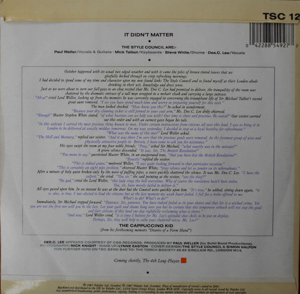 The Style Council : It Didn't Matter (7", Single, Sil)