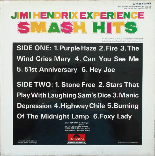 The Jimi Hendrix Experience : Smash Hits (LP, Comp, Mono, RE, Pho)