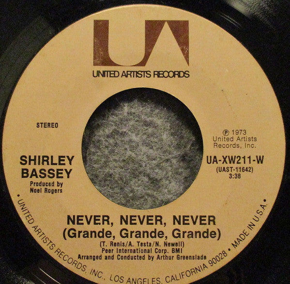 Shirley Bassey : Never, Never, Never (Grande, Grande, Grande) / Day By Day (7", Single, Styrene)
