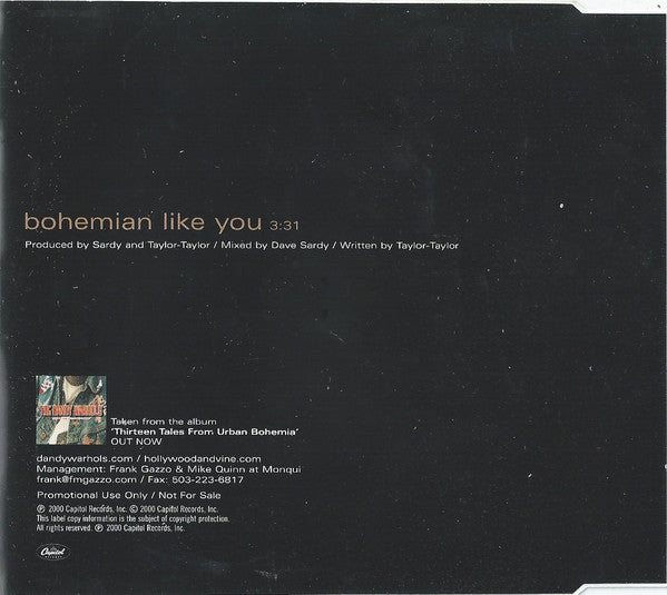 The Dandy Warhols : Bohemian Like You (CD, Single, Promo)