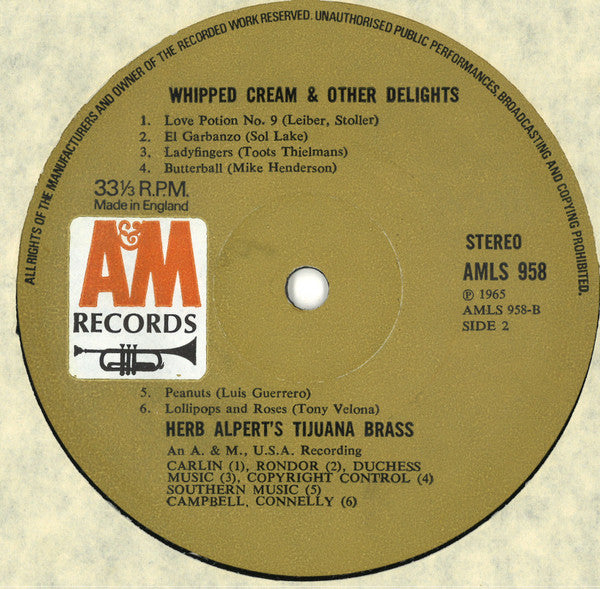 Herb Alpert & The Tijuana Brass : Whipped Cream & Other Delights (LP, Album, RE)