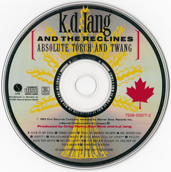 k.d. lang And The Reclines : Absolute Torch And Twang (CD, Album, RP)