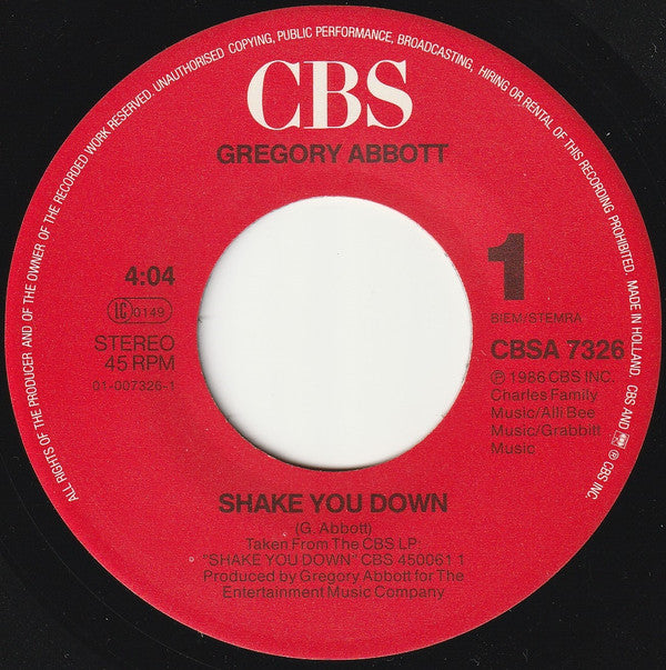 Gregory Abbott : Shake You Down (7", Single)