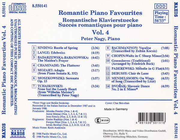 Péter Nagy (2) : Romantic Piano Favourites Vol. 4 (CD, Comp, RE)