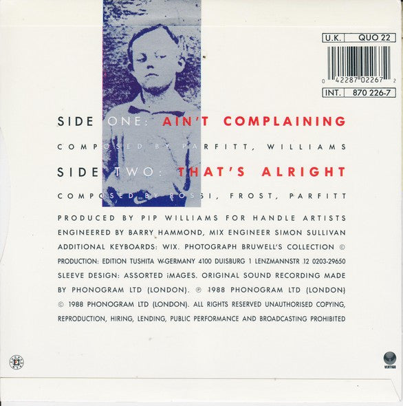 Status Quo : Ain't Complaining (7", Single, Pap)