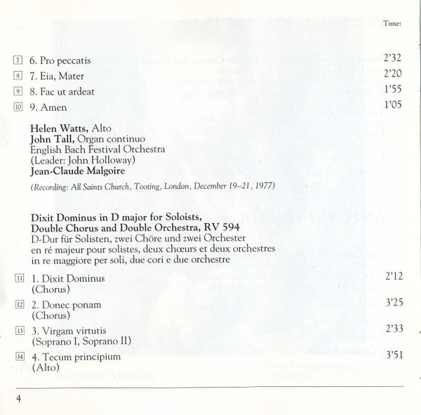 BBC Singers, English Bach Festival Baroque Orchestra   & English Bach Festival Chorus, John Poole (2), Jean-Claude Malgoire : Scarlatti: Stabat Mater / Vivaldi: Stabat Mater - Dixit Dominus (CD, Comp)