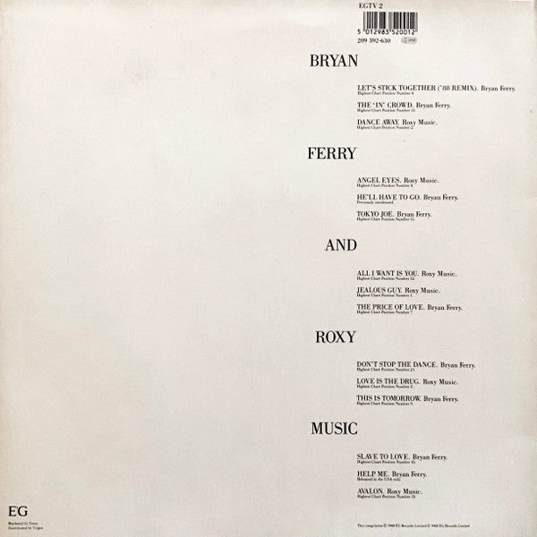 Bryan Ferry With Roxy Music : The Ultimate Collection (LP, Comp, RM, Env)