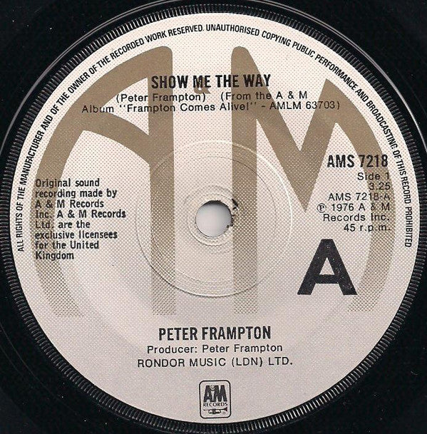 Peter Frampton : Show Me The Way (7", Single, Sol)