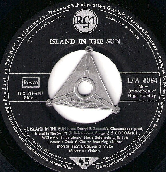 Harry Belafonte : Island In The Sun (Musik Aus Dem Centfox-Film "Heisse Erde") (7", EP)