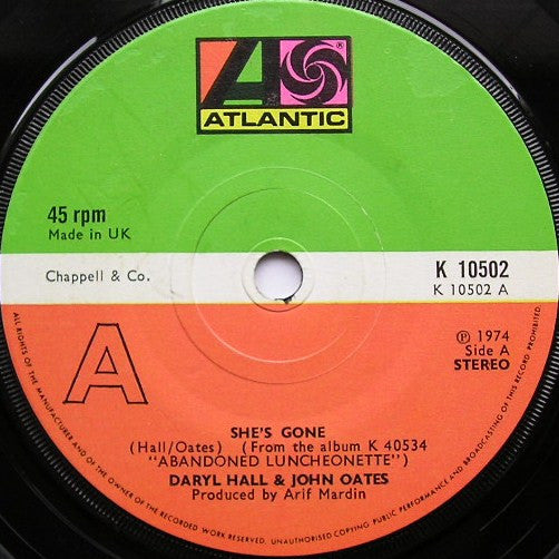 Daryl Hall & John Oates : She's Gone (7", Single, MP)