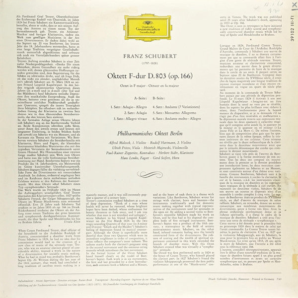 Schubert* / Philharmonisches Oktett Berlin : Oktett F-dur D. 803 (LP, Mono)