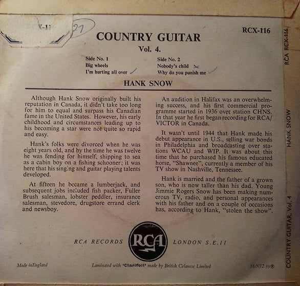 Hank Snow : Country Guitar Vol. 4 (7", EP, RP)