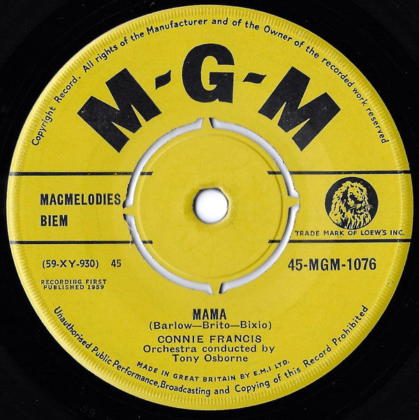 Connie Francis : Mama / Robot Man (7", Single)