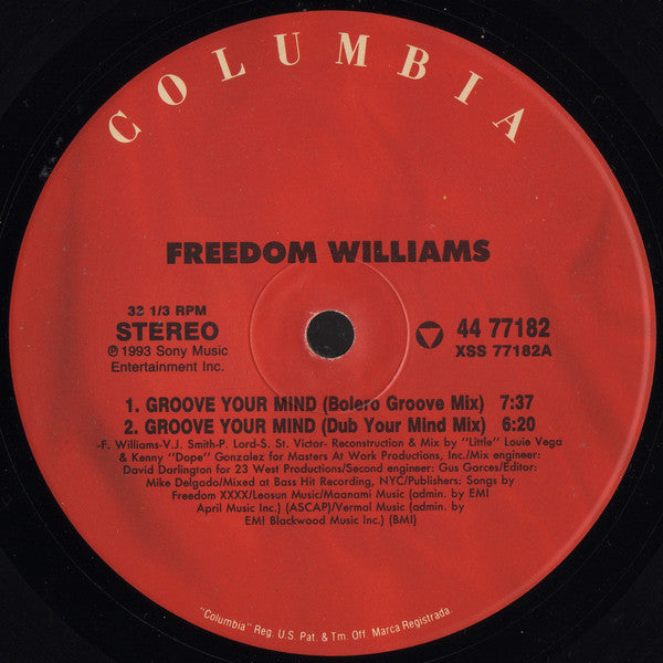 Freedom Williams : Groove Your Mind (12", Single)