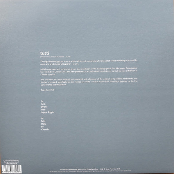 Cosey Fanni Tutti : Tutti (LP, Album, Blu)
