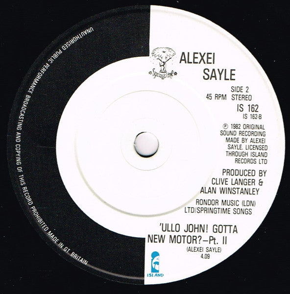 Alexei Sayle : 'Ullo John! Gotta New Motor? (7", Single, RE, Sol)