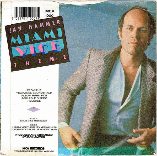 Jan Hammer : Miami Vice Theme (7", Single, Inj)