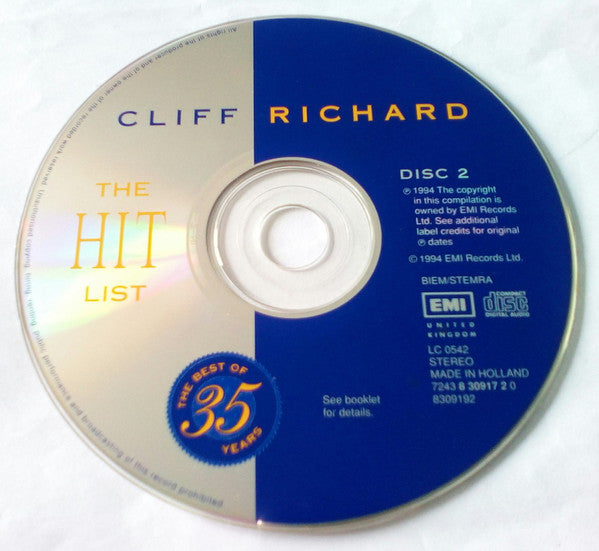 Cliff Richard : The Hit List (The Best Of 35 Years) (2xCD, Comp)