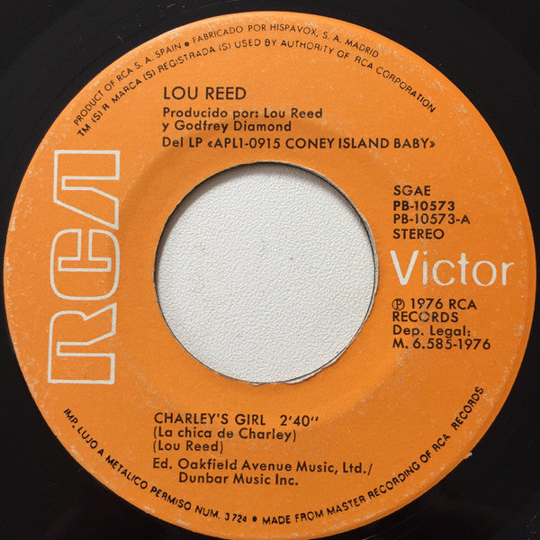 Lou Reed : Charley's Girl (La Chica De Charley) / Nowhere At All (En Ningun Sitio) (7", Single)