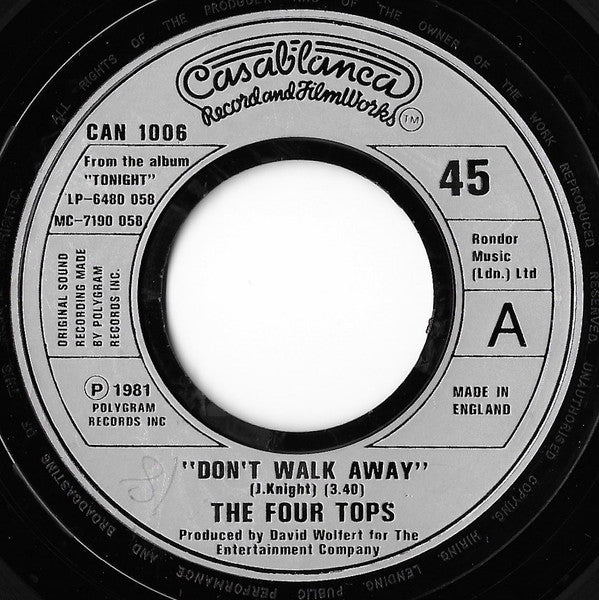 The Four Tops* : Don't Walk Away (7", Single, Lar)