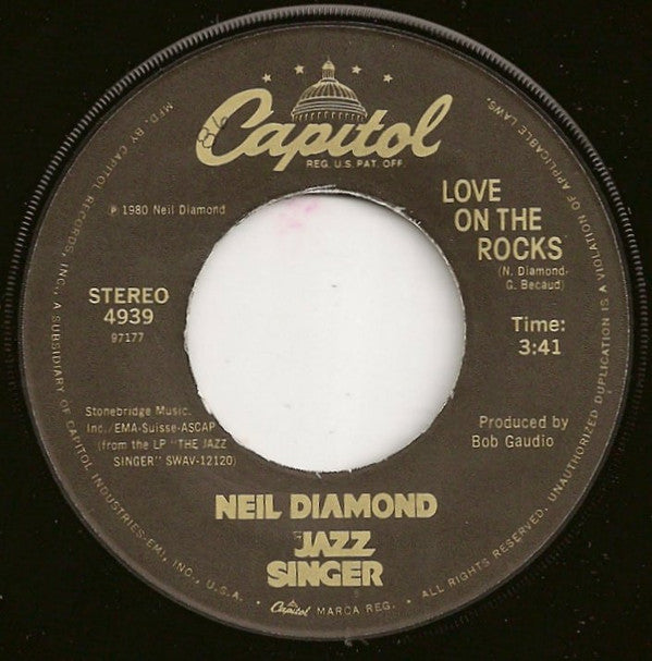 Neil Diamond : Love On The Rocks (7", Single, Jac)