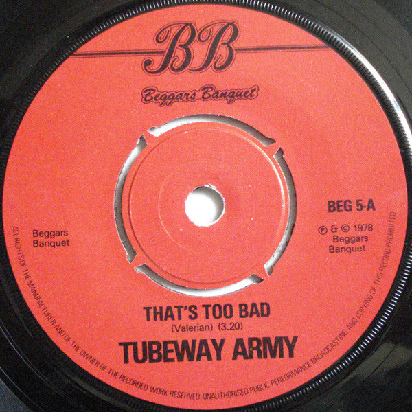 Tubeway Army : That's Too Bad (7", Single, Pus)