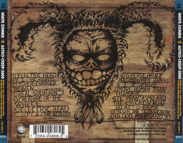 White Zombie : Astro-Creep: 2000 (Songs Of Love, Destruction And Other Synthetic Delusions Of The Electric Head) (CD, Album, RE, RP)