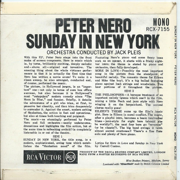Peter Nero : Sunday In New York (7", EP, Mono)