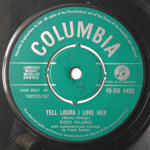 Ricky Valance : Tell Laura I Love Her (7", Single)