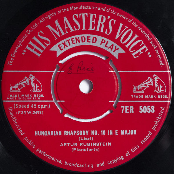 Arthur Rubinstein, Franz Liszt : Hungarian Rhapsody No. 10 In E Major / Valse Impromptu In A Flat Major (7", EP)