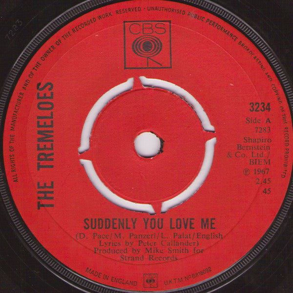 The Tremeloes : Suddenly You Love Me / As You Are (7", Single)