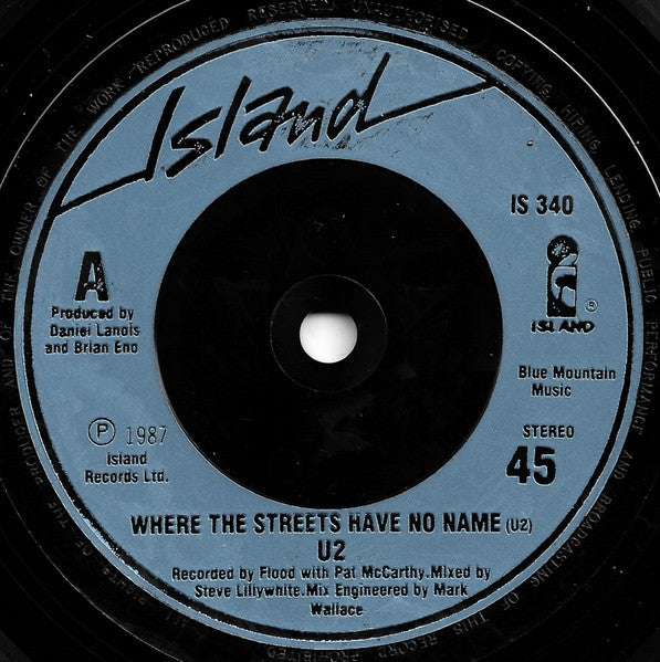 U2 : Where The Streets Have No Name (7", Single, Blu)