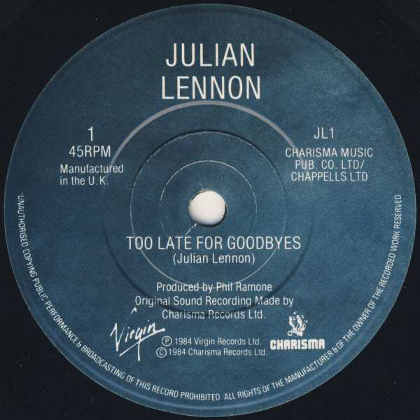 Julian Lennon : Too Late For Goodbyes (7", Single)