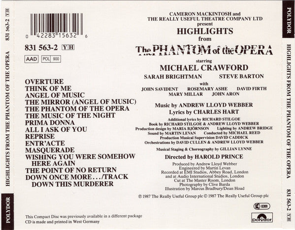 The Original London Cast* Starring Michael Crawford, Sarah Brightman, Steve Barton : Highlights From The Phantom Of The Opera (CD, Album)