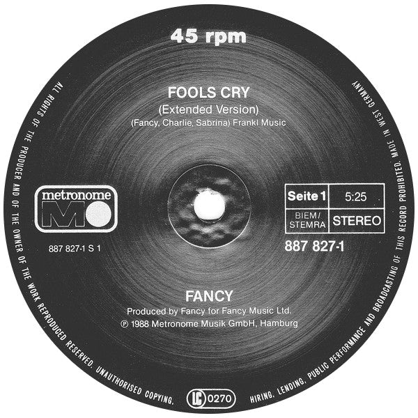 Fancy : Fools Cry (12", Maxi)
