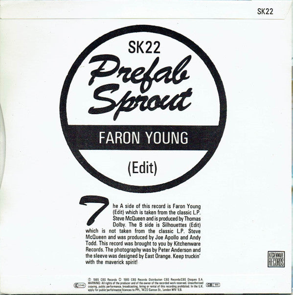 Prefab Sprout : Faron Young (Edit) (7", Single)