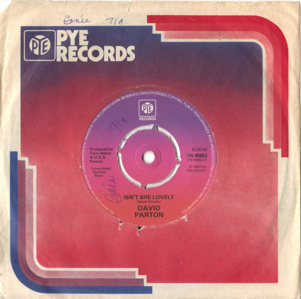 David Parton : Isn't She Lovely (7", Single, Pap)