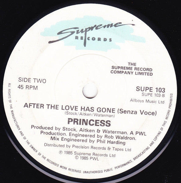 Princess : After The Love Has Gone (7", Single)