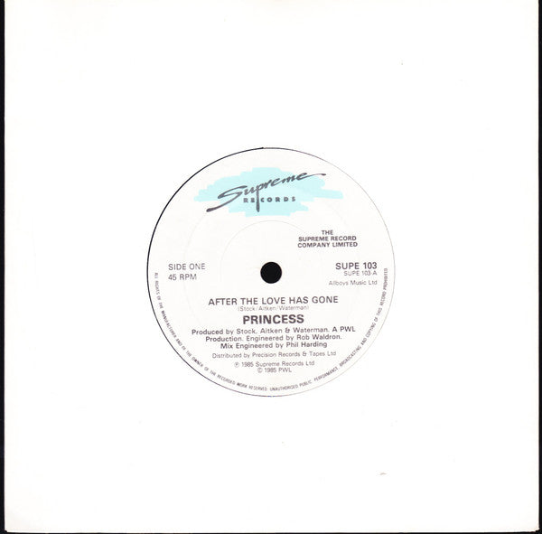 Princess : After The Love Has Gone (7", Single)