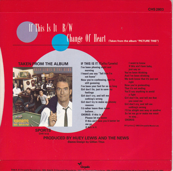 Huey Lewis & The News : If This Is It (7", Single)
